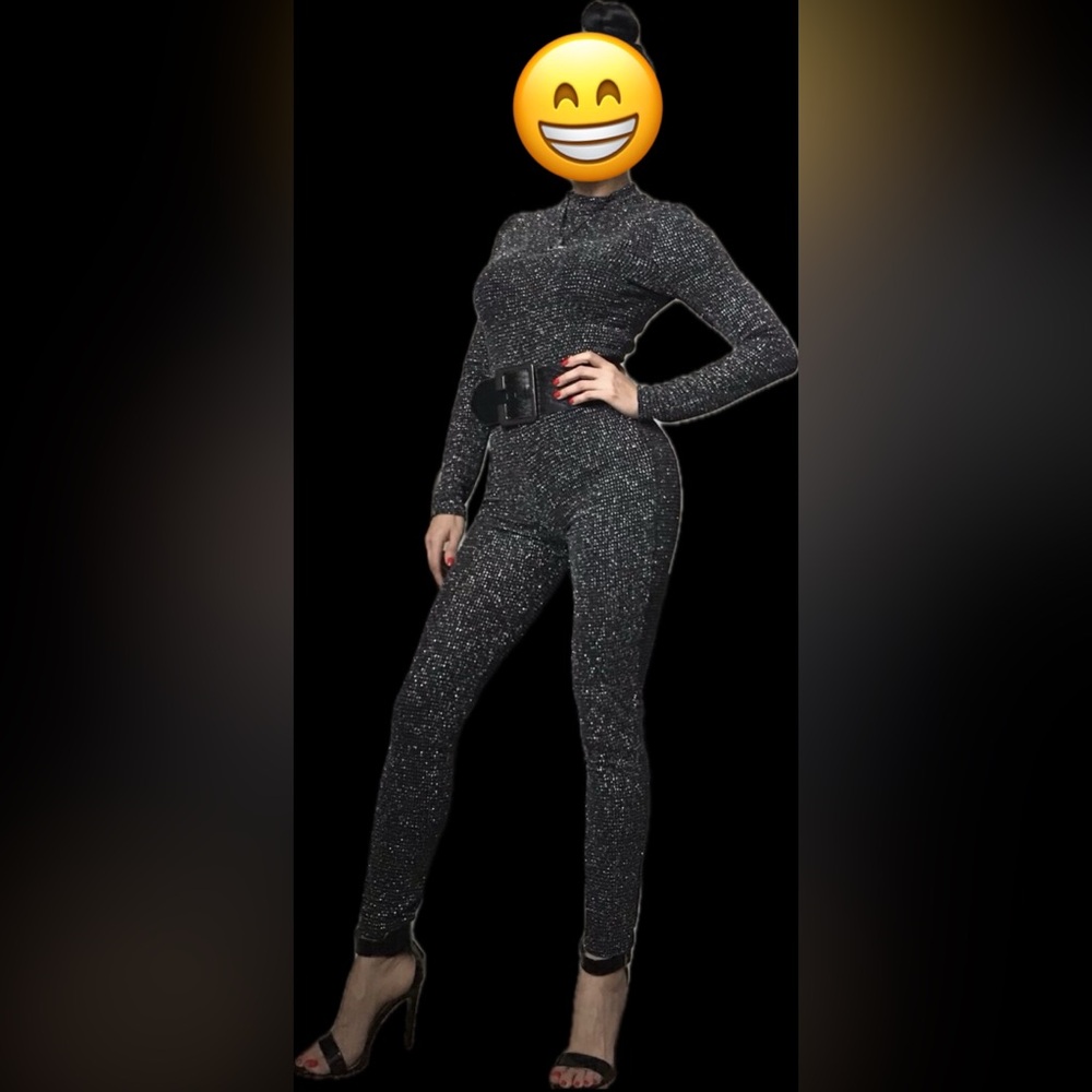 Black and Silver Long Sleeve Jumpsuit - SOLD‼️